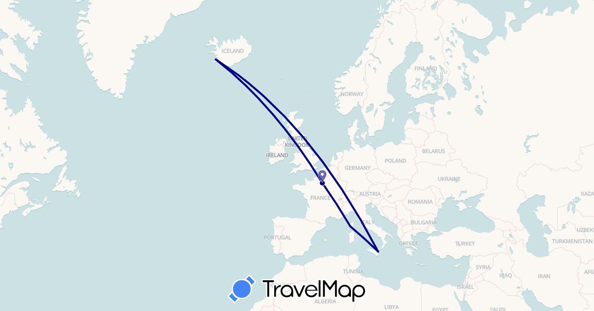 TravelMap itinerary: driving in France, Iceland, Italy (Europe)